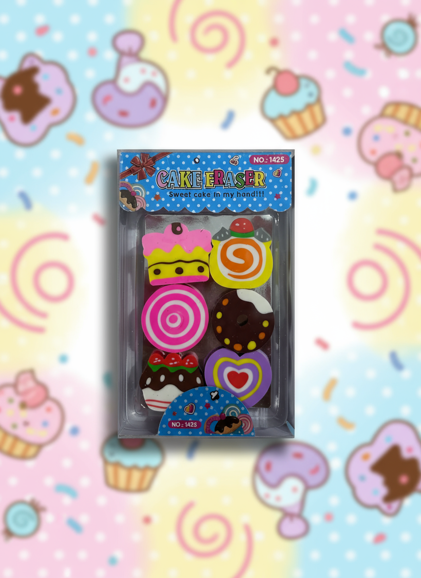 Cute Cakes & Hearts Eraser Set – Pack of 6