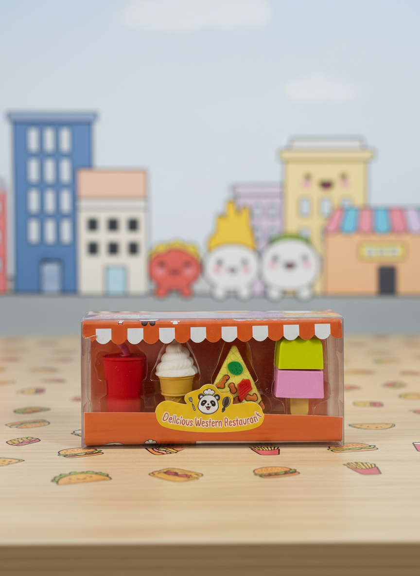 Cute Ice Cream & Pizza Eraser Set – Pack of 4