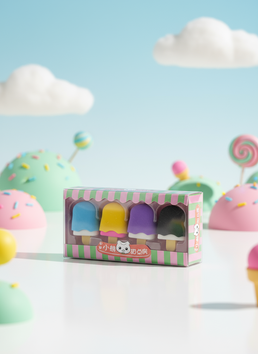 Cute Ice Cream Eraser Set – Pack of 4