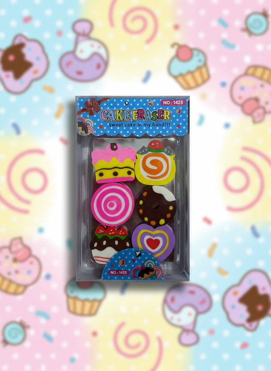Cute Cakes & Hearts Eraser Set – Pack of 6