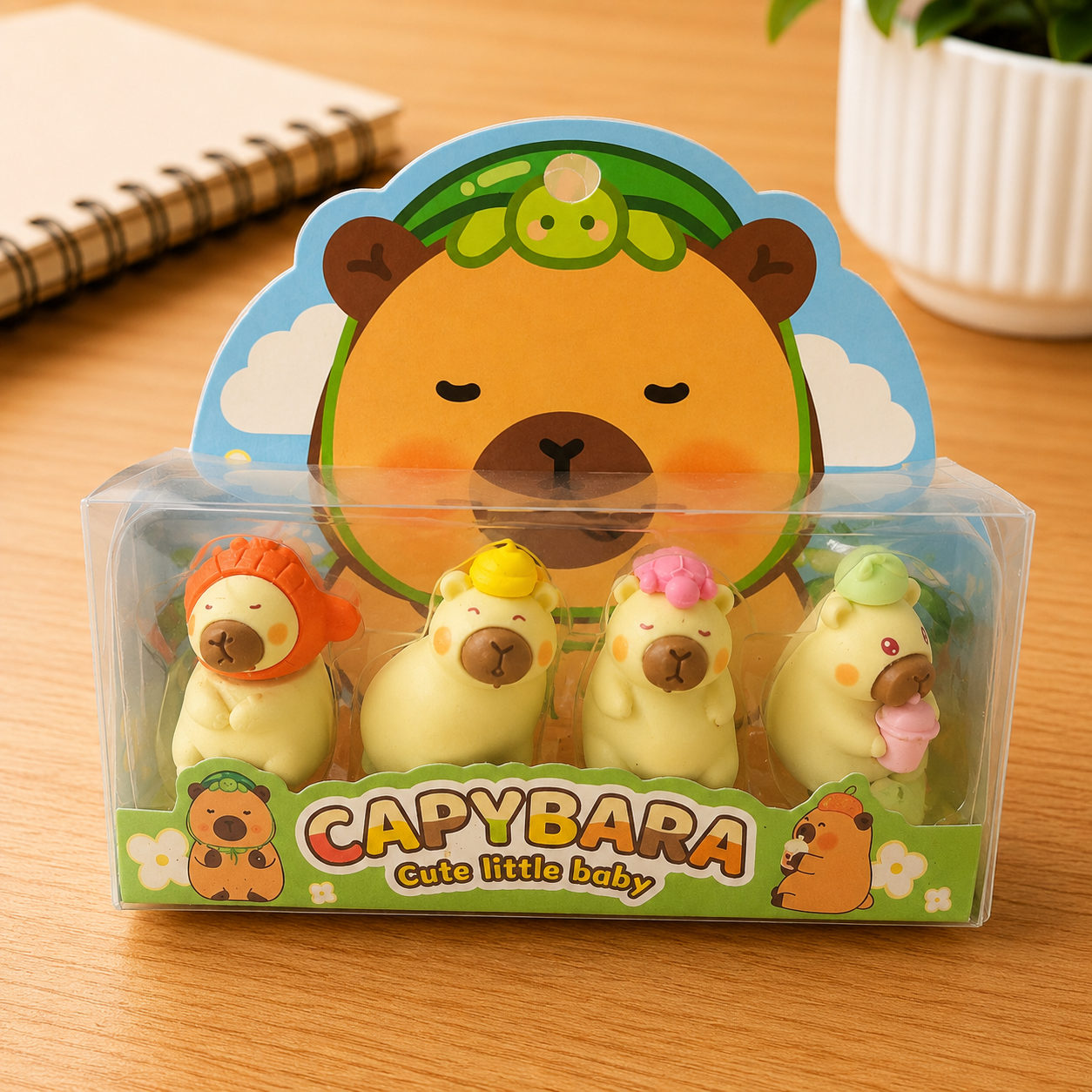 Capybara Eraser Set - Turtle Theme (4 Pieces)